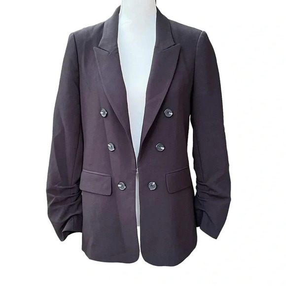 1. State Black Ruched Sleeve Double Breasted Blazer Size Medium - Picture 3 of 14